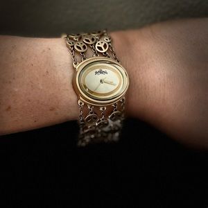 Gold Lucky Brand Peace Sign Bracelet Watch